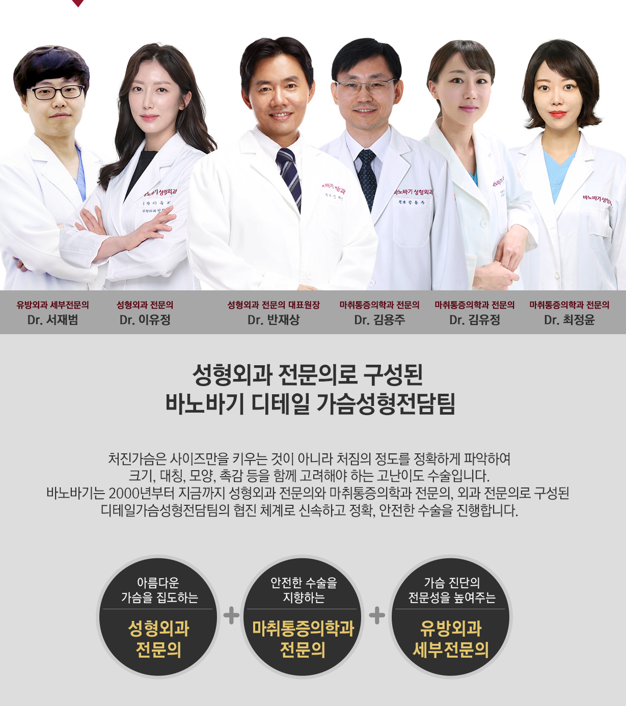 서울대 출신 전문의로 구성된 바노바기 디테일 가슴성형전담팀