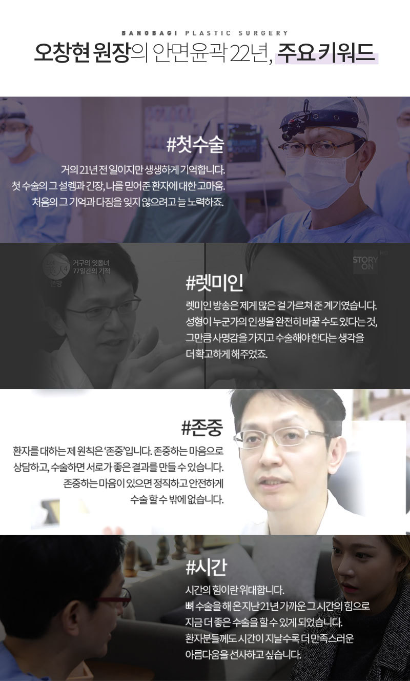 오창현원장의 안면윤곽 19년, 주요키워드 - #첫수술 #렛미인 #존중 #시간